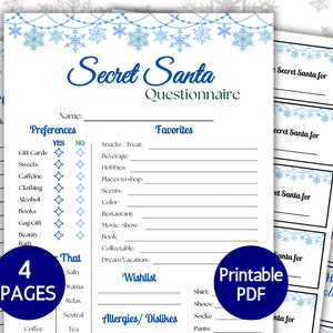Cuestionario secreto de la encuesta de Santa, fiesta de intercambio de regalos de la oficina de compañeros de trabajo juego de fiesta de Navidad plantilla de lista de deseos de fiesta de cena editable