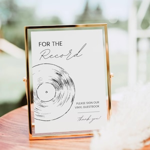Per il libro degli ospiti del record, cartello per matrimonio in vinile, per favore firma il nostro libro degli ospiti, firma il nostro record, cartello per libro degli ospiti unico stampabile