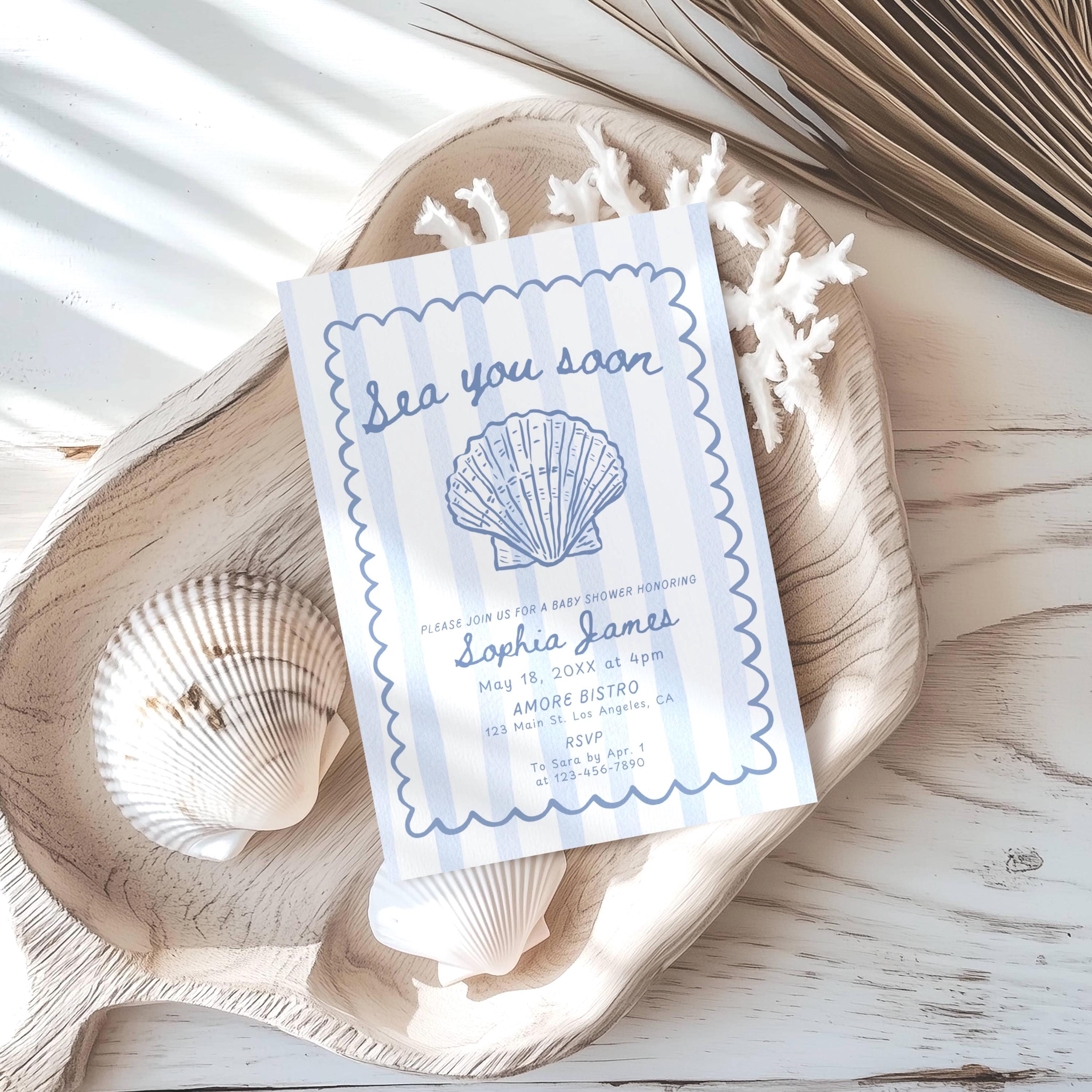 Sea You Soon Baby Shower Invitation Template, Editable Canva Invite ...