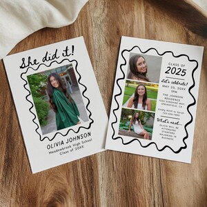 Graduation Invitation Template, Senior Graduate Announcement, Wavy Hand Drawn Graduation Party Invite, Modern Photo Graduation Card Editable