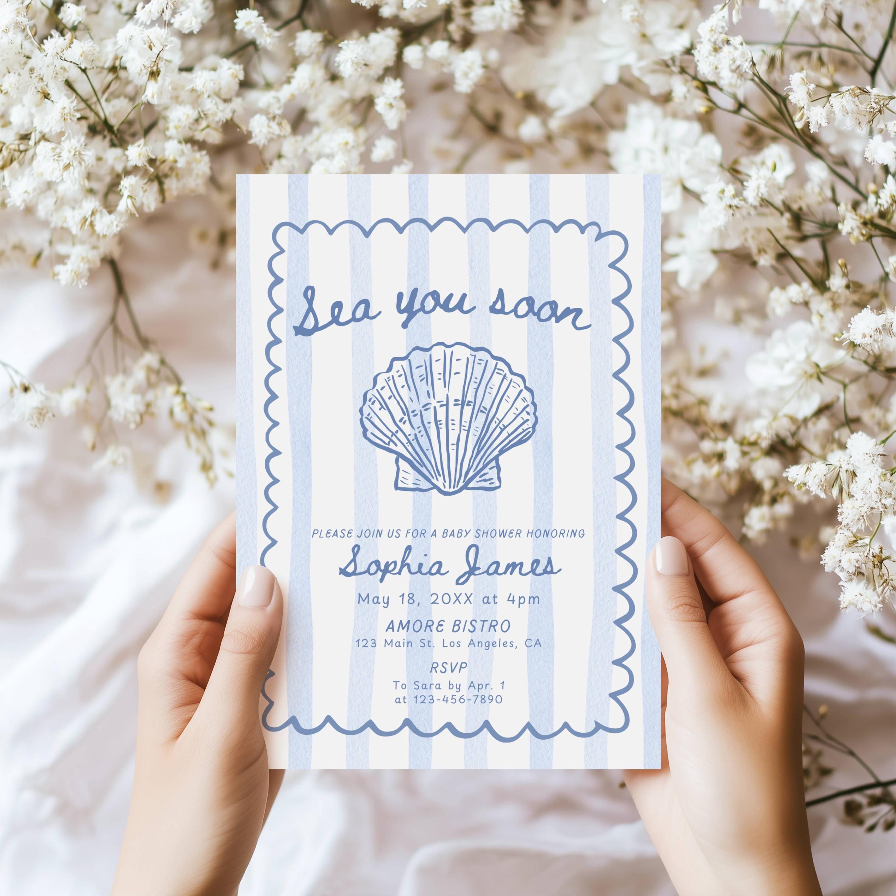 Sea You Soon Baby Shower Invitation Template, Editable Canva Invite ...