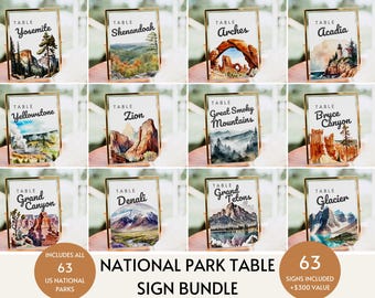 National Park Wedding Table Numbers, Adventure Table Numbers, Mountain Forest Table Numbers, Reception Wedding Signs Custom Printable 63 NPS