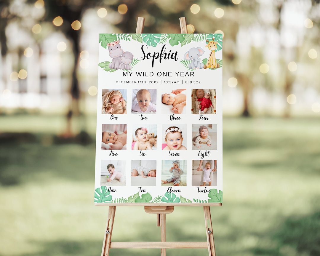 Wild One First Birthday Photo Sign Template, Safari Jungle Animals 1st ...