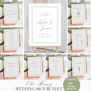 Old Money Wedding Sign Bundle, 70+ Minimalist Wedding Signs Template Sage Green Luxury Elegant Wedding Reception Sign Set Editable Printable
