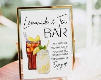 Iced Tea & Lemonade Bar Sign, Lemonade bar Mocktail Print, Signature Drink Menu Template Poster Non Alcoholic Grad Baby Bridal Shower Decor