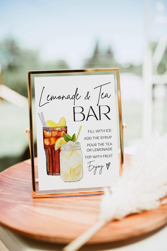 Iced Tea & Lemonade Bar Sign, Lemonade bar Mocktail Print, Signature Drink Menu Template Poster Non Alcoholic Grad Baby Bridal Shower Decor