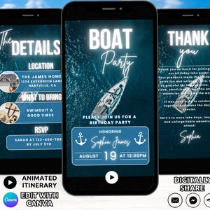 Boat Party Invitation Template, Digital Boat Birthday Party Invite, Animated Lake Beach Yacht Pontoon Party Summer Celebration Invite Phone