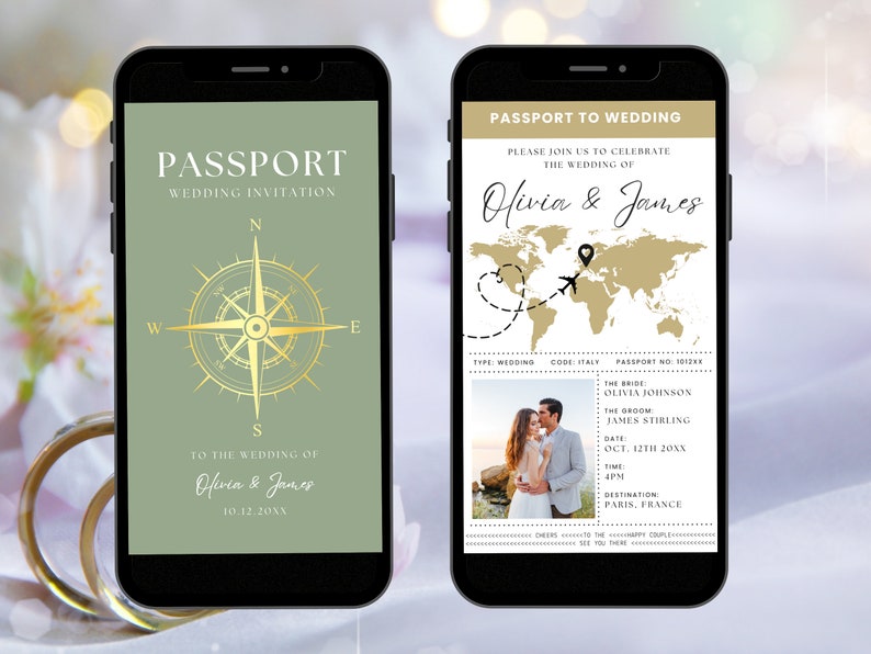 Passport Wedding Invitation Suite Electronic Template, Animated Destination Wedding Invite Set, Travel Wedding Invite Bundle RSVP Editable image 3
