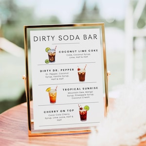 Dirty Soda Bar Schild, Soda Bar Mocktail Druck, Signature Drink Rezepte Vorlage Poster, Nicht alkoholische Pop Bar Grad Baby Brautdusche Decor