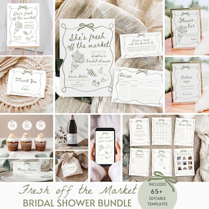 Fresh off the Market Bridal Shower Bundle, Farmer&#39;s Market Bridal Shower Invite Signs & Games Bundle Hand Drawn Floral Editable Template