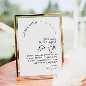 Disposable Camera Sign, Minimalist Wedding Sign, Can&#39;t Wait to See What Develops Sign Guest Photo Camera Instructions Shower Decor Printable