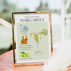 Znak baru Margarita, Znak koktajlu Margarita na wesele, Szablon menu baru z drinkami, Wieczór panieński Marg Fiesta, Nowoczesne wesele dla dzieci