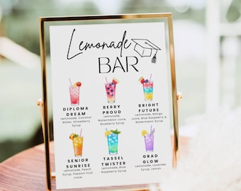 Limonade Bar Schild, Limonade Bar Mocktail Druck, Abschlussfeier Getränkekarte Vorlage Poster Nicht alkoholische Bar Grad Geburtstag Tischschild Dekor
