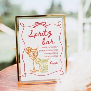 Znak baru Aperol Spritz, wydruk koktajlu Aperol Spritz, szablon menu baru z drinkami, plakat koktajlowy rysowany ręcznie, dekoracja na wieczór panieński dla dzieci