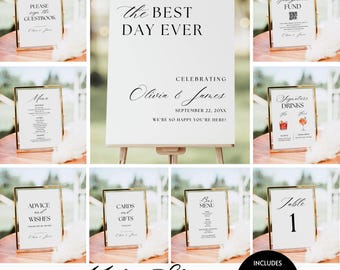 Modern Elegant Wedding Sign Bundle, 70+ Minimalist Wedding Signs Template, Luxury Calligraphy Wedding Reception Sign Set Editable Printable