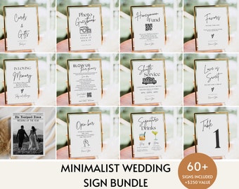 Minimalist Wedding Sign Bundle, 60+ Modern Reception Signs Template, Wedding Signage Bundle, Boho Wedding Newspaper DIY Printable Download