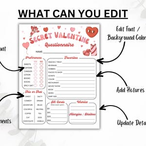 Retro Secret Valentine Survey Questionnaire, Galentines Gift Exchange ...