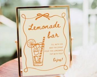 Lemonade Bar Sign, Lemonade bar Mocktail Print, Signature Drink Bar Menu Template Poster Non Alcoholic Bar Grad Baby Bridal Shower Decor