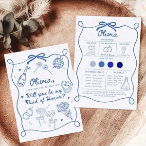 Bridesmaid Proposal Card Template, Hand Drawn Will You Be My Bridesmaid Card, Bow Bridesmaid Maid of Honor Proposal Info Invite Editable