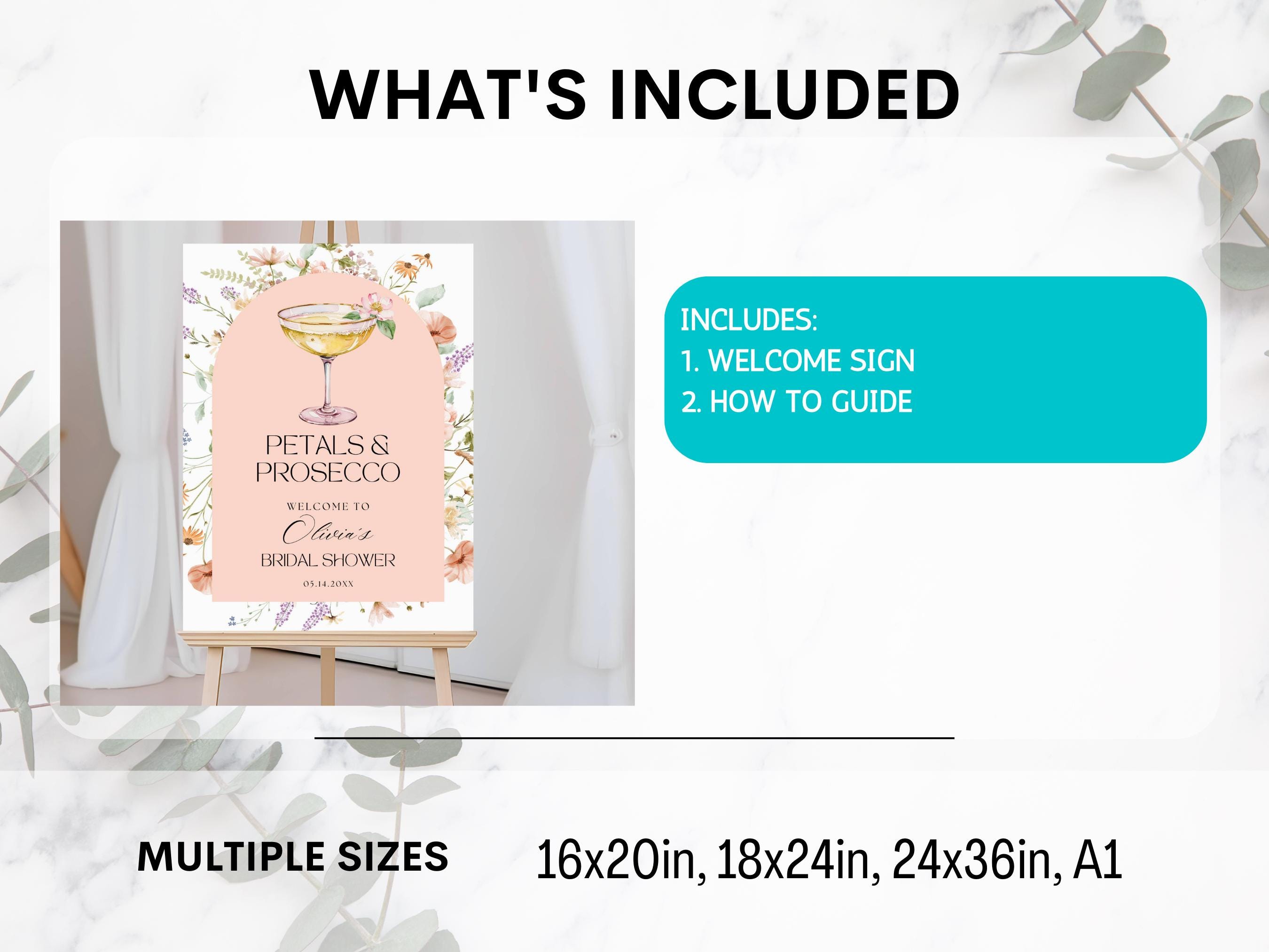 Petals and Prosecco Bridal Shower Welcome Sign, Pink Floral Bridal ...