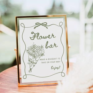Znak na bar kwiatowy, szablon wydruku na bar z bukietem kwiatów polnych, znak na wieczór panieński z kwiatami, plakat na wózek na bar kwiatowy rysowany ręcznie na baby shower do wydrukowania