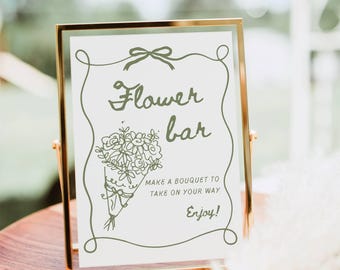 Flower Bar Sign, Wildflower Bouquet Bar Print Template, Floral Bridal Shower Sign, Flower Bar Cart Poster Hand Drawn Baby Shower Printable