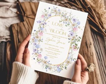 Vorlage für eine Einladung zum Junggesellinnenabschied mit Wildblumenmuster, Einladung zum Junggesellinnenabschied „Liebe in Blüte“, Vintage-Pastell-Frühlingsblumen-Brunch-Einladung (bearbeitbar)