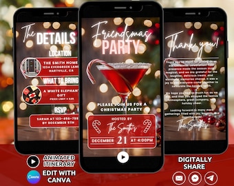 Digital Friendsmas Christmas Invitation Template, Christmas Party Invite, Friends Christmas Cocktail party Invite, Xmas Drinks Invite Phone