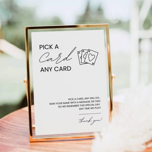 Letrero de libro de visitas con naipes, letrero de boda con una carta, por favor firme nuestro libro de visitas, elija una carta, letrero de naipes personalizado para imprimir