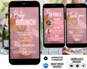 Digital Baby Brunch Invitation Template, It's a Girl Baby Shower Invite Animated, Mimosa Brunch Party Pink Shower Celebration Invite Phone