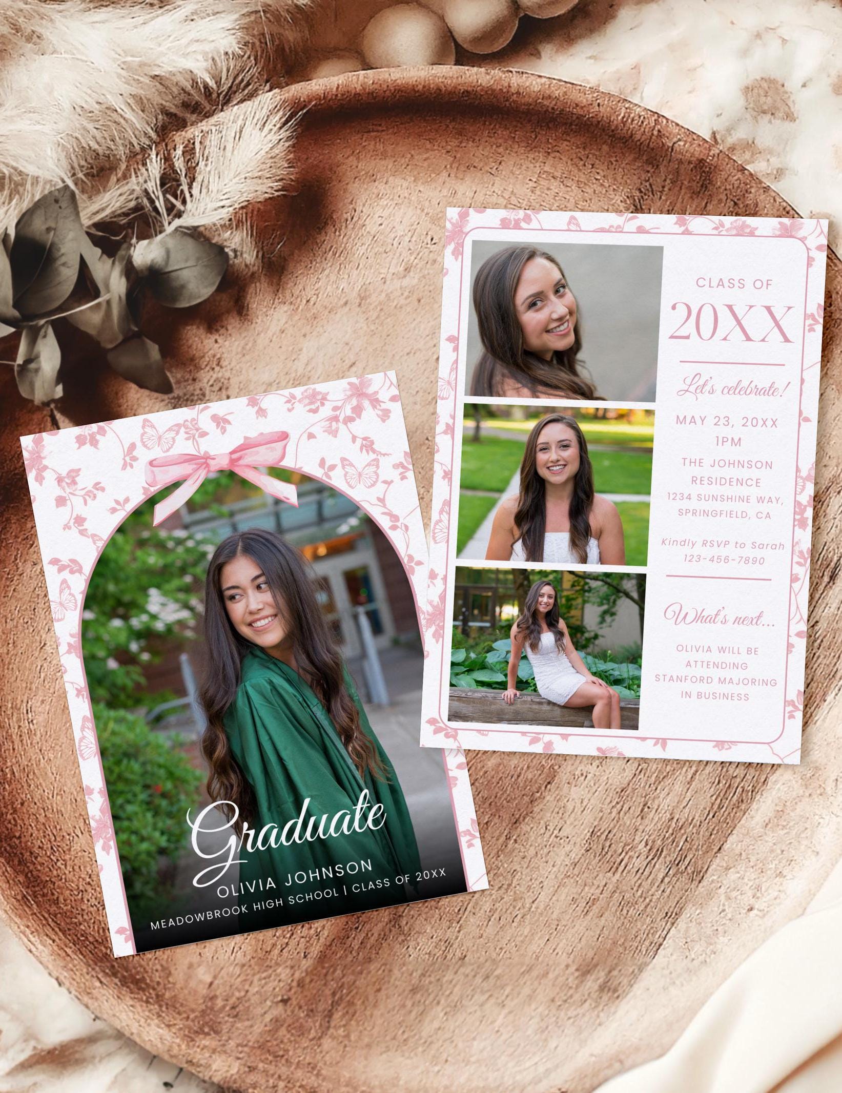 Graduation Invitation Template, Senior Graduate Announcement, Pink