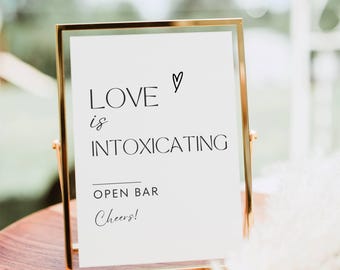 Open Bar Sign Template, Love is Intoxicating Bar Menu Template, Cocktail Bar Sign Poster, Modern Minimalist Wedding Bar Drink Sign Decor
