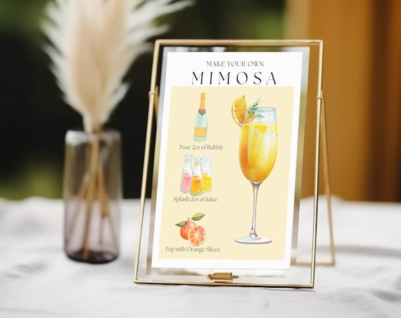 Mimosa Bar Sign, Modern Mimosa Cocktail Print, Mimosa Sign, Brunch