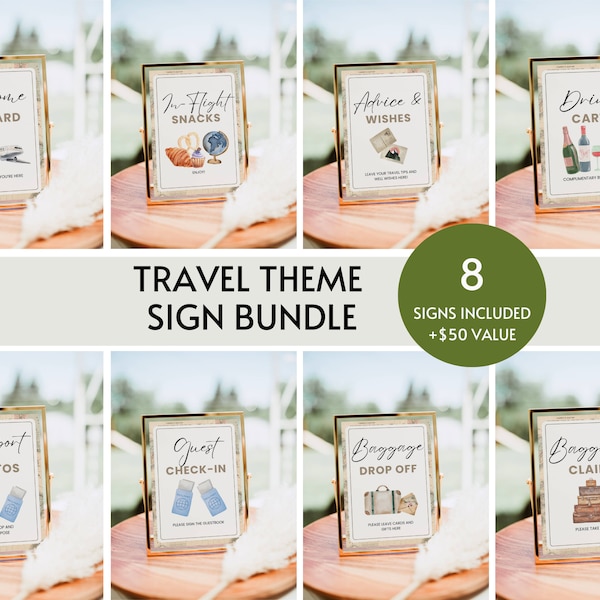 Travel Theme Sign Bundle for Weddings Baby Shower Editable, Airplane Birthday Party Decor, Adventure Bridal Shower, Bon Voyage Retirement