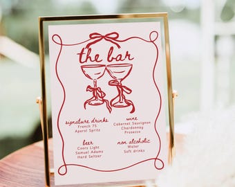 Bar Menu Sign Template, Hand drawn Signature Drink Bar Menu Template, Birthday Cocktail Bar Sign Poster, Wedding Bridal Shower Party Signs