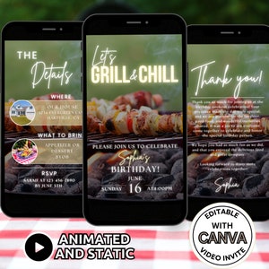 Digital Birthday BBQ Invitation Template, Grill and Chill Party Invite Animated, Bday Cookout Barbeque Dinner Party Celebration Invite Phone