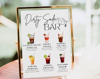 Dirty Soda Bar Sign, Graduation Party Soda Bar Recipes Mocktail Print Template, Non Alcoholic Pop Bar Grad Grad Birthday Table Sign Decor