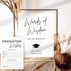 Graduation Advice and Wishes Sign & Card Template, Modern Grad Party Words of Wisdom Senior Graduate Advice Card Activity Editable Printable