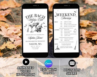 Witchy Bachelorette Party Invitation & Itinerary Template, Digital Halloween Bach Weekend Invite, Let's go Ghouls Till Death do us Party