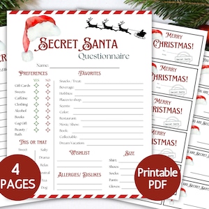 Wichtel umfrage Fragebogen, Coworker Büro Geschenkbörse Party Weihnachtsfeier Spiel Urlaub Dinner Party Wunschliste Vorlage Bearbeitbar