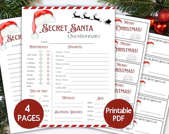 Geheime Santa-enquêtevragenlijst, collega Office Gift Exchange Party Christmas Party Game Vakantiediner Wenslijstsjabloon bewerkbaar