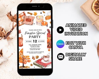 Digital Pumpkin Spice Party Invitation Template, Fall Harvest Autumn Neighborhood Party Invitation, Pumpkin Spiced Potluck Invitation Phone