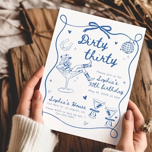 Hand Drawn Dirty Thirty Birthday Party Invitation Template, 30th Birthday Invite, Cowgirl Dirty 30 Birthday Dinner Celebration Printable
