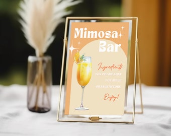 Mimosa Bar Sign, Modern Mimosa Cocktail Print, Mimosa Sign, Brunch Bubbly Bar Template, Retro Baby Bridal Shower Mimosa Juice Tags