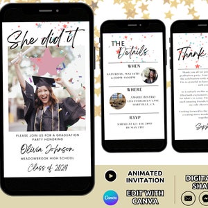Graduation Invitation Template, Senior Graduate Announcement, Modern Graduation Party Invite High School College Grad Mobile Invite Editable