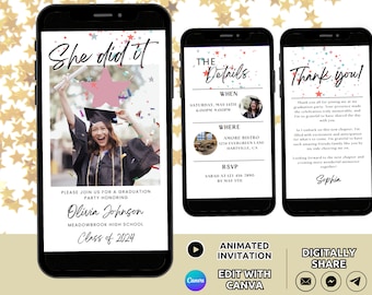 Graduation Invitation Template, Senior Graduate Announcement, Modern Graduation Party Invite High School College Grad Mobile Invite Editable