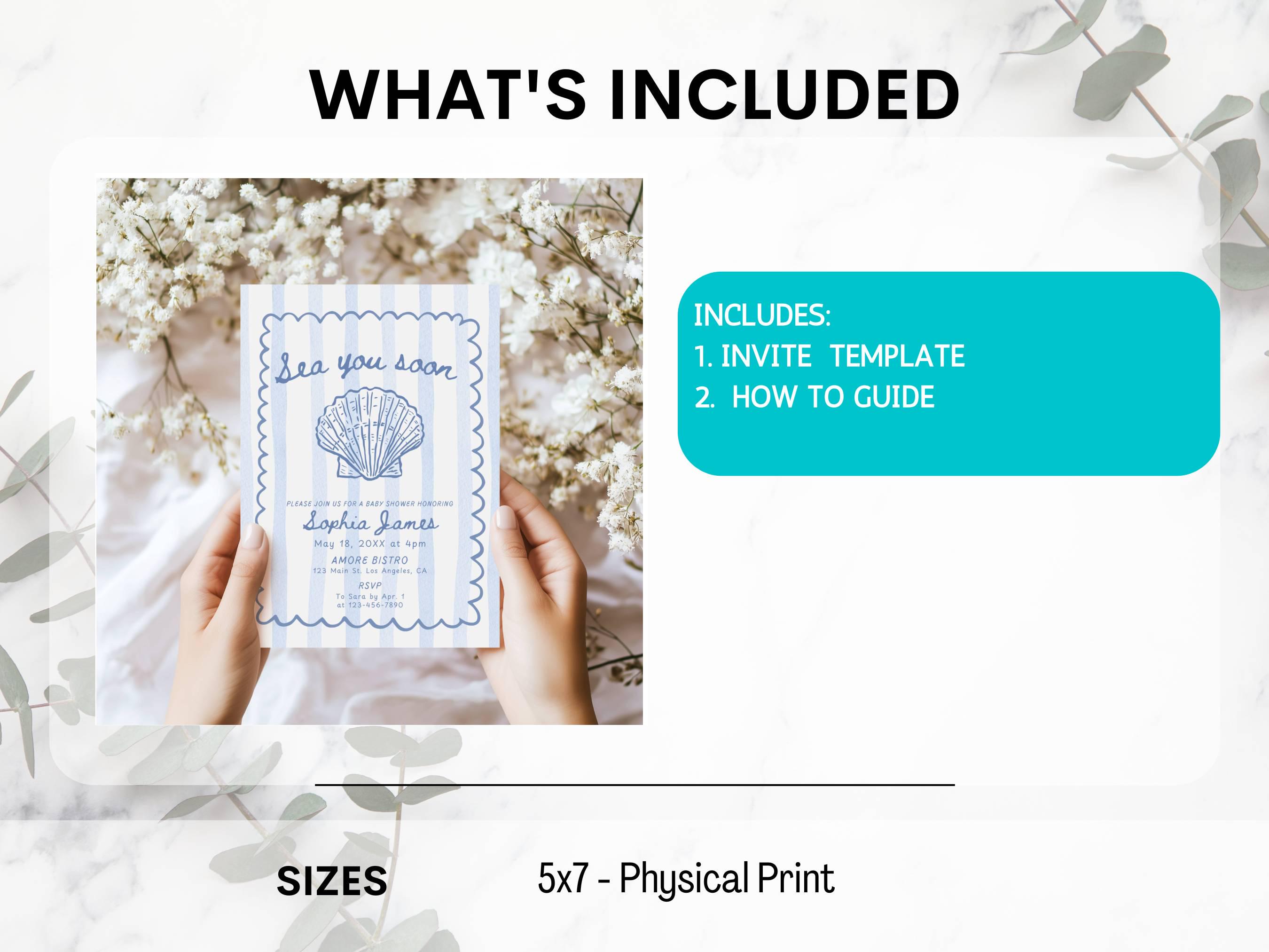 Sea You Soon Baby Shower Invitation Template, Editable Canva Invite ...