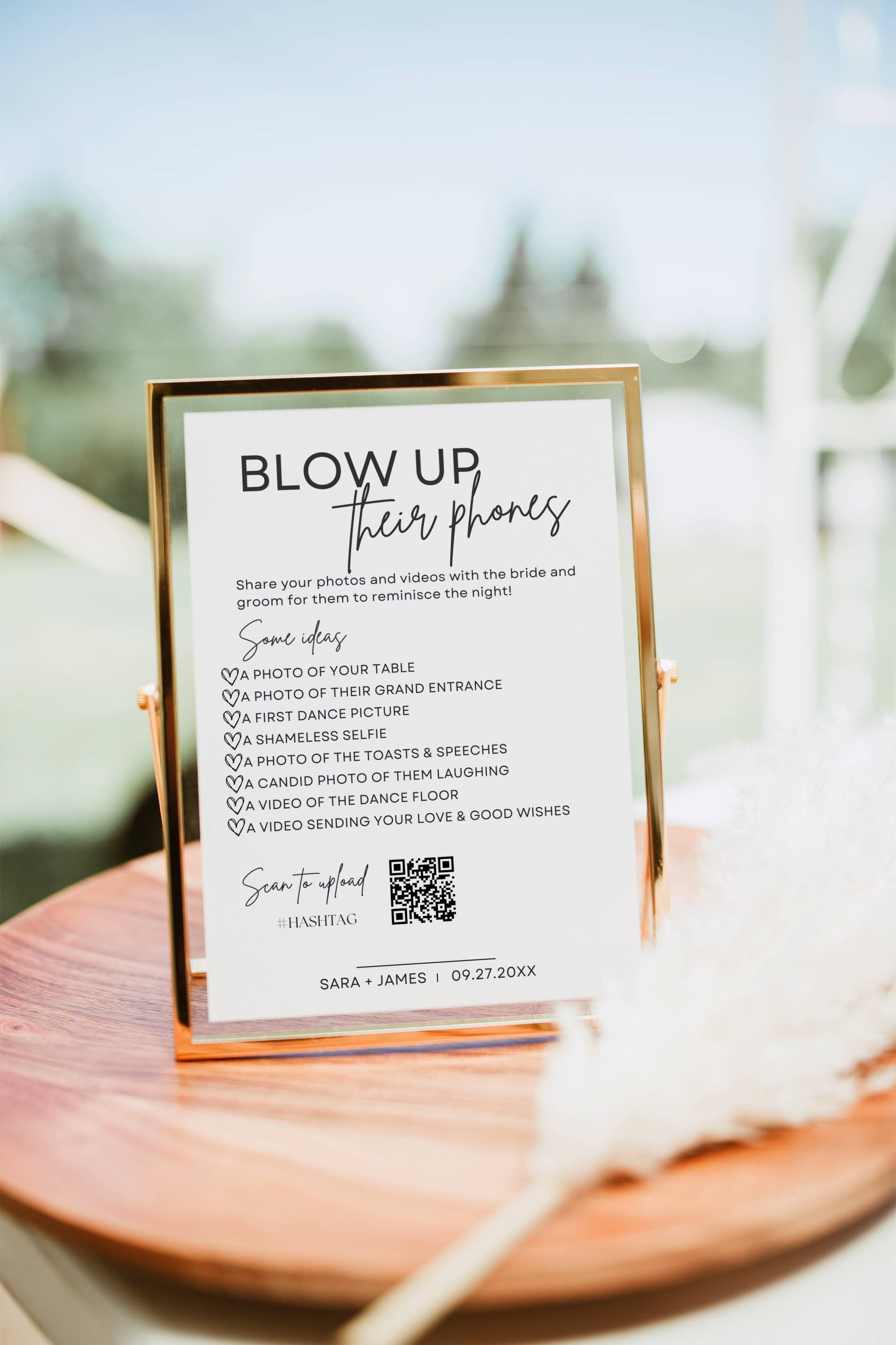 Blow up Their Phones Sign, Wedding Photo Hunt Game, I Spy Wedding Scavenger Hunt, Minimalist Picture Game, Take action sign QR template