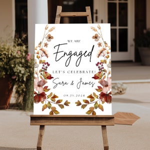 Wildflower Engagement Party Sign, Boho Floral Engagement Welcome Sign Template, Modern Autumn Burnt Orange We're Engaged Signage Editable