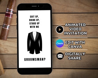 Groomsmen Proposal Template, Digital Best Man Proposal Card Animated, Will you be my Groomsman Invitation, Suit Up Ring Bearer Invite Phone